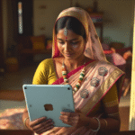 Realistic Picture of Bengali House wife with a Tab